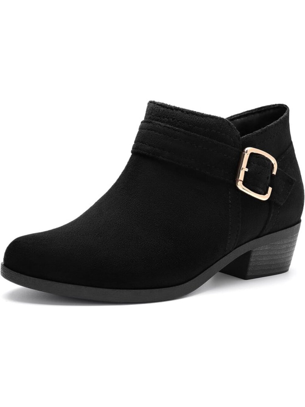 Women's Black Suede Polyurethane Pointed Toe Side Zipper Low Heel Ankle Boots
